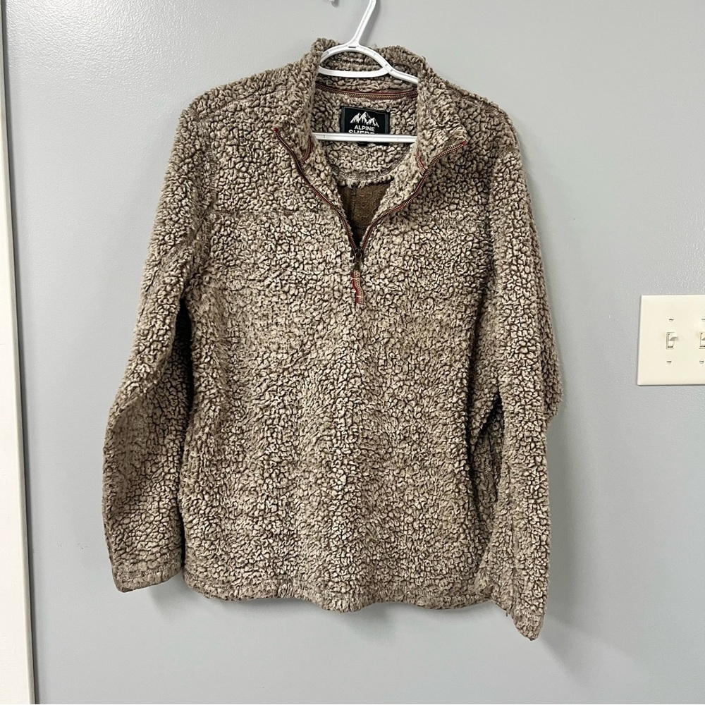 Alpine Sherpa Tan Size‎ Medium Quarter Zip Pockets Winter Cozy